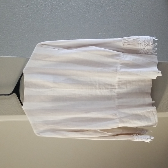 Ellen Tracy Linen Blend Open Striped Jacket/Blazer with Crochet Sleeves … - Picture 4 of 9